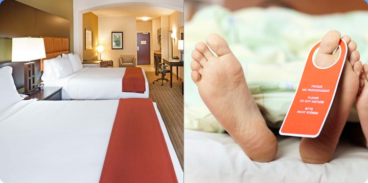 Dallas Texas Hotel Happy Feet Holiday Inn Express Suite with two beds